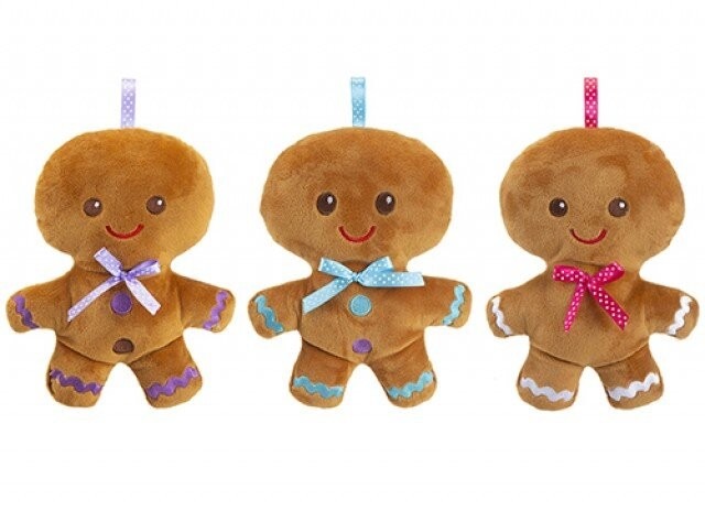 20cm Gingerbread Mini Plush - Assorted Colours, Ribbon Loop Toy for Holiday Decoration & Home Decor