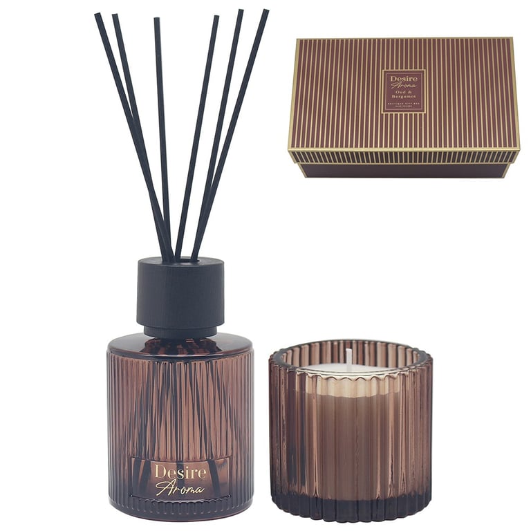 Oud & Bergamot Luxury Home Fragrance Set - 150ml Scented Candle and Diffuser
