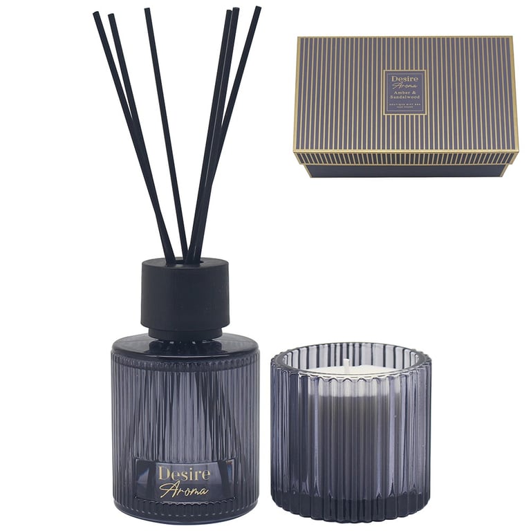 Amber & Sandalwood Essential Oil Diffuser and Aromatherapy Candle Set (150ml)