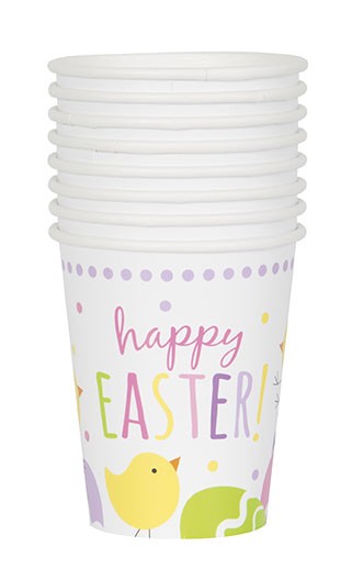 Cute Easter Cups 9oz Pastel Egg Theme Decorations Set - Spring Party Supplies