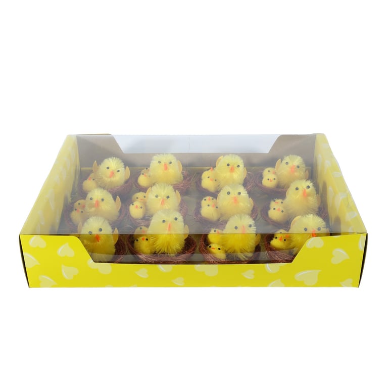 Pack of 12 Chicks in Nest Display Box - Easter Decorations and Home Decor Gift