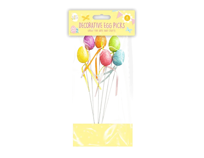 Mini Decorative Egg Picks - Pack of 6 Spring and Easter Home Decorations
