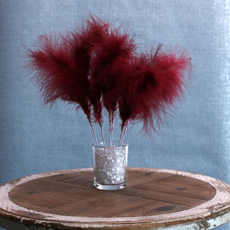 Burgundy Fluff Feathers - 6 Pack Decorative Ornamental Home Accents
