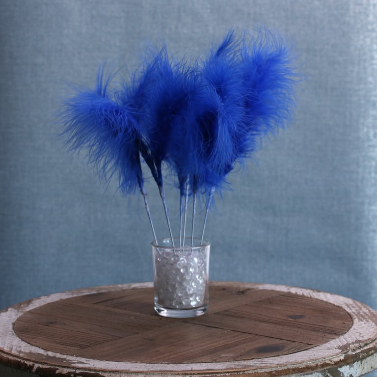 Royal Blue Fluff Feathers Bunch - 6 Pack of High-Quality Craft and Home Decor Feathers for Fashion, Boho, and DIY Projects