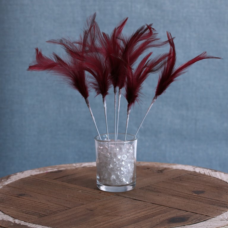 Burgundy Narrow Fluff Feathers - 6 Pack for Home Decor and Holiday Craft Supplies