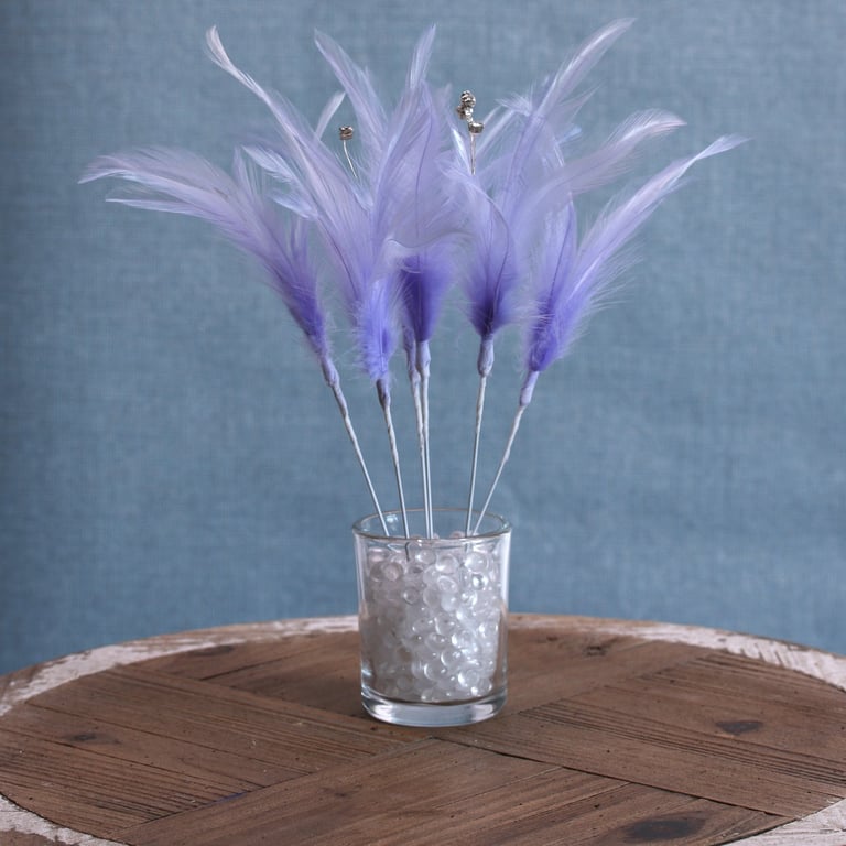 Light Purple Diamante Feathers - 6 Pack Ornamental Decorative Feather Set