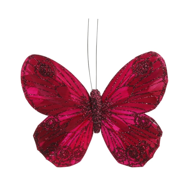 Burgundy Feather & Glitter Butterfly Hair Clips (12cm, Pack of 12) - Fashion Hair Accessories for Home Decor and Style