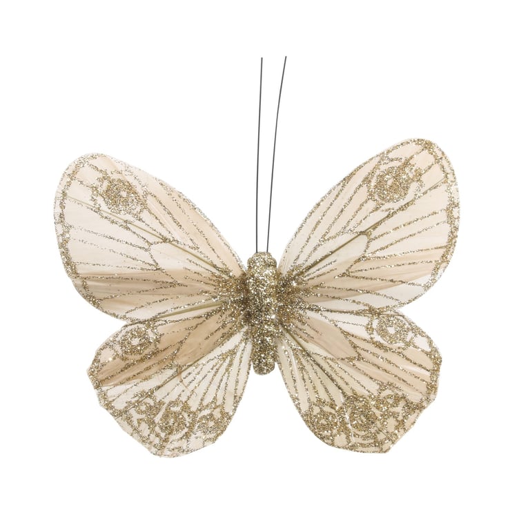 12cm Classic Gold Feather & Glitter Butterflies - Decorative Accents for Home Garden Parties