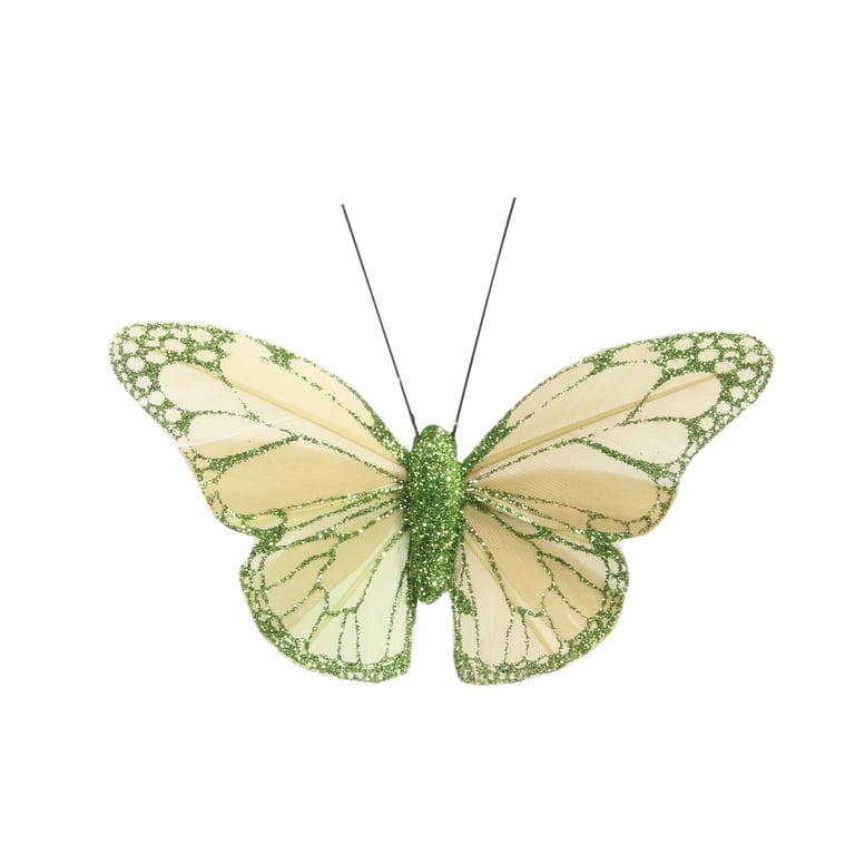 Green Feather & Glitter Butterfly Decorations - Pack of 12 - Perfect Home Decor and Party Supplies