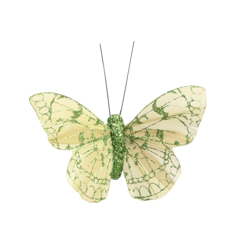 8cm Apple Feather & Glitter Butterflies - Pack of 12 Decorative Craft Supplies for Home and Party Use