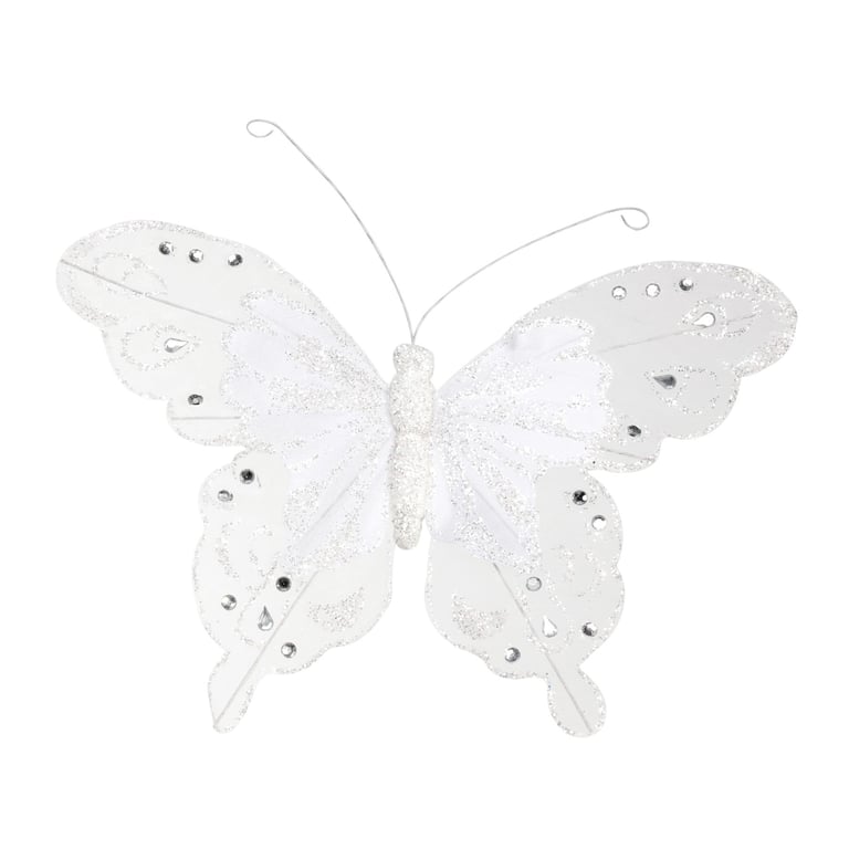 White Fabric & Glitter Butterfly Decorations (Pack of 6) - Home Party Supplies