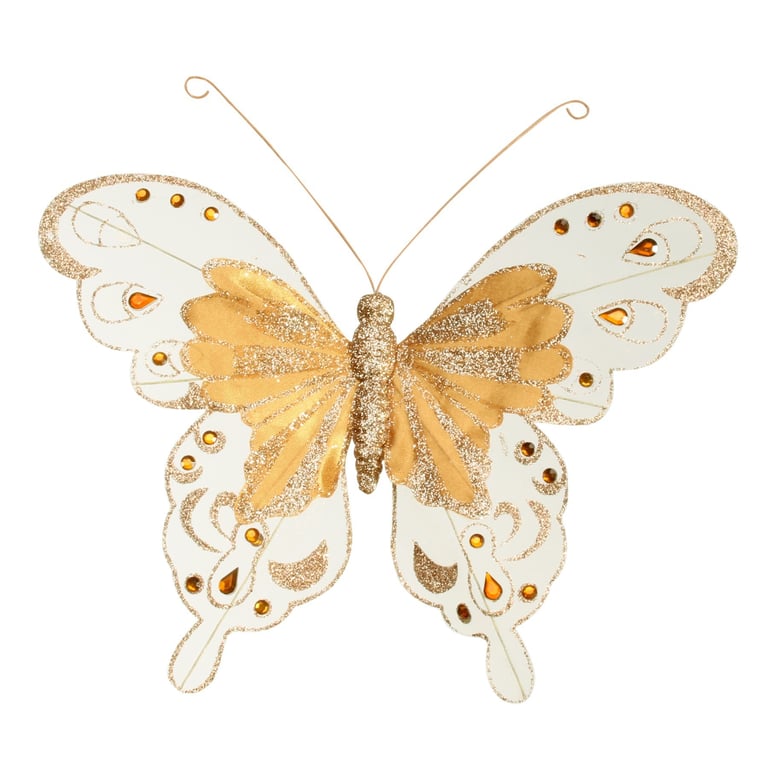 24cm Gold Fabric & Glitter Butterfly Decorations - Pack of 6 Home Party Confetti