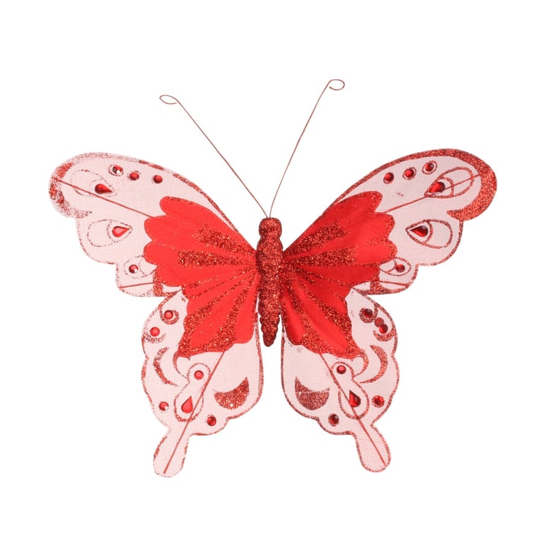 Red Fabric & Glitter Butterfly Decorations (24cm) - Pack of 6 Party and Home Decor Accents