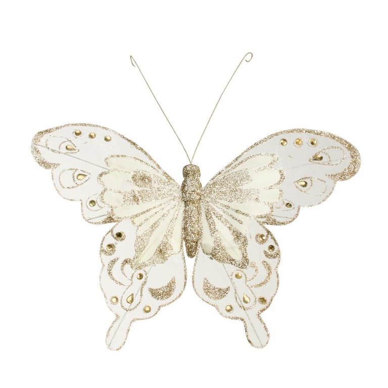 Champagne Fabric & Glitter Butterfly Decorations (Pack of 6) - Perfect Home and Party Event Decorations