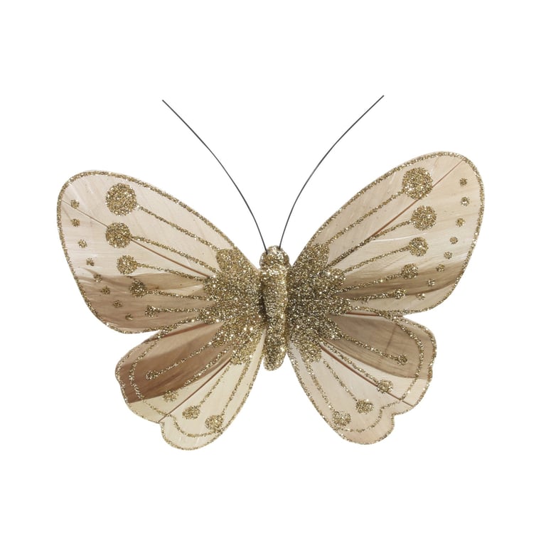 Gold Feather & Glitter Butterfly Decorations (Pack of 12) - Party Supplies & Home Decor