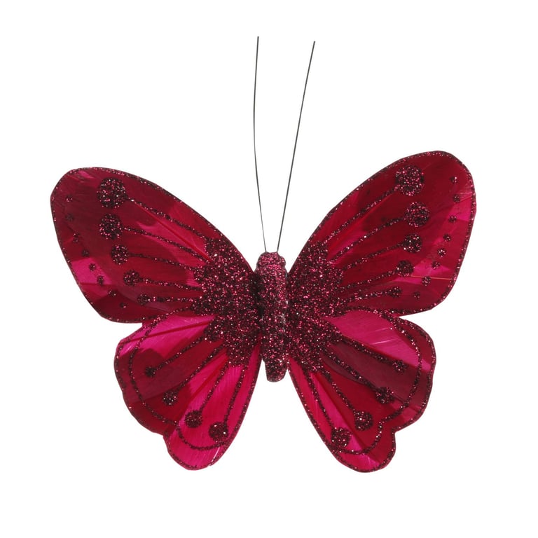 Burgundy Feather & Glitter Butterflies - Pack of 12 Decorative Home and Party Supplies