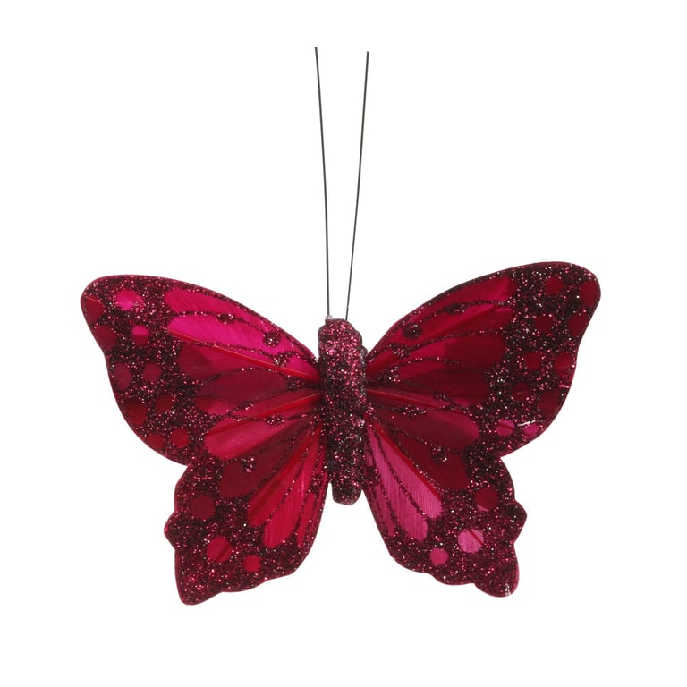 Burgundy Feather & Glitter Butterfly Decorations (Pack of 12) - Perfect for Home and Party Decor