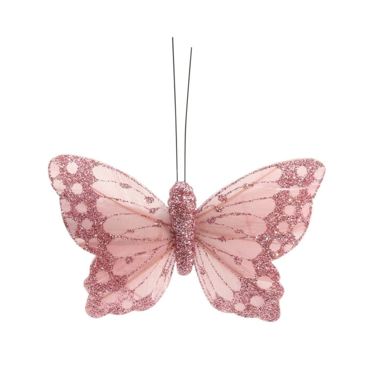 9cm Pale Pink Feather Butterfly Decorations - Pack of 12 Home Decor Accents