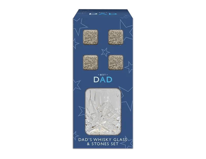 Fathers Day Whiskey Glass & Stones Set - Personalized Home Bar Essentials for Men