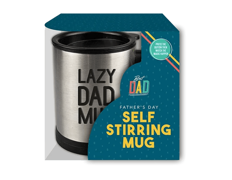 Fathers Day Self Stirring Mug - Personalized Coffee Mug with Built-in Stirrer for Men s Gift Idea