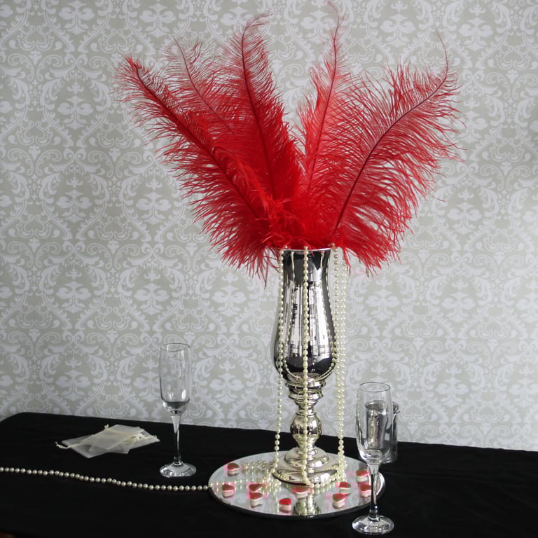 Red Ostrich Feathers x5 - Boho Decorative Accents for Home and Fashion Beauty Accessory