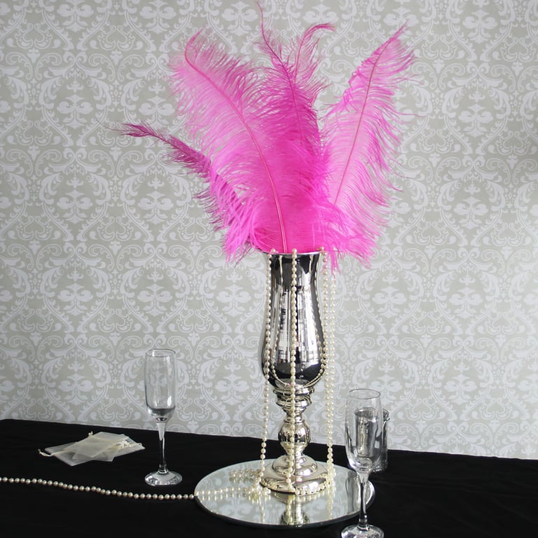 Fuchsia Ostrich Feathers - 5 Piece Decorative Plume Set for Home & Fashion Decoration