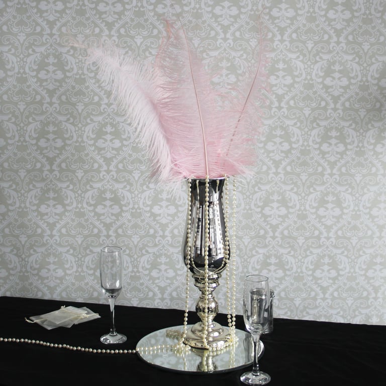 Light Pink Ostrich Feathers - 5 Piece Boho Chic Home Decor and Fashion Accent