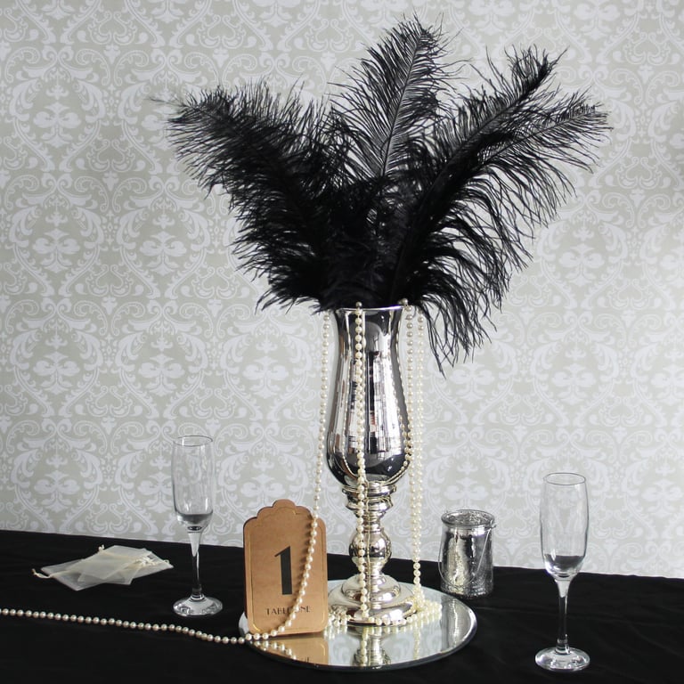 Black Ostrich Feathers - Home Decor and Fashion Accessories x 5