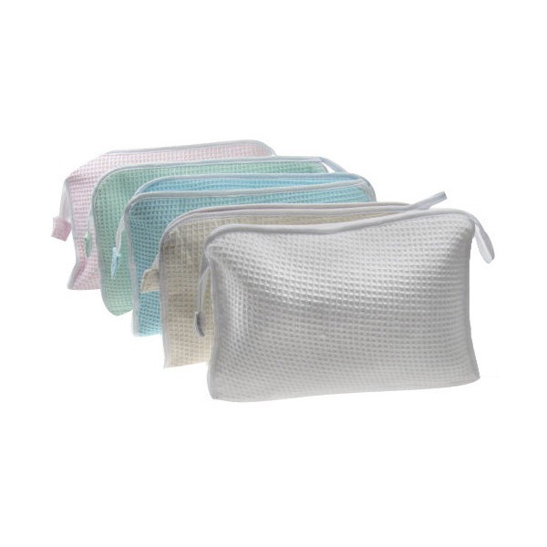 Soft Touch Cotton Waffle Toiletries Bag - Reusable, Washable, and Travel Friendly Toiletry Storage Bag for Organization