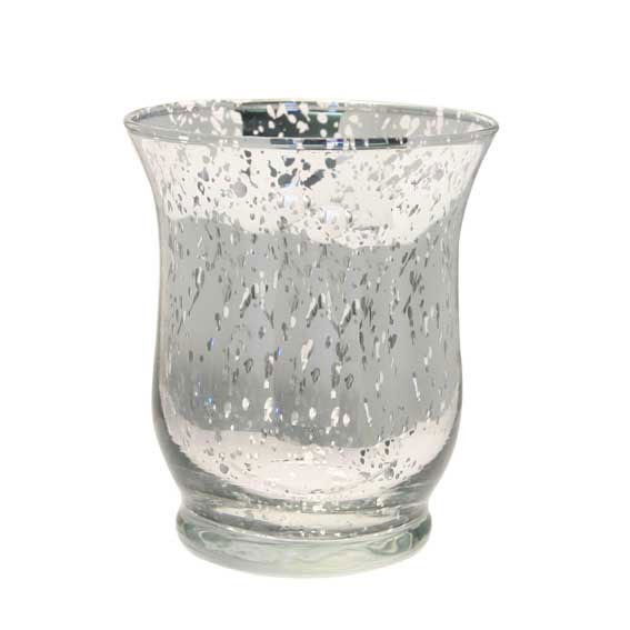 Medium Shiny Speckle Silver Glass Hurricane Vase - Home Decor Decoration