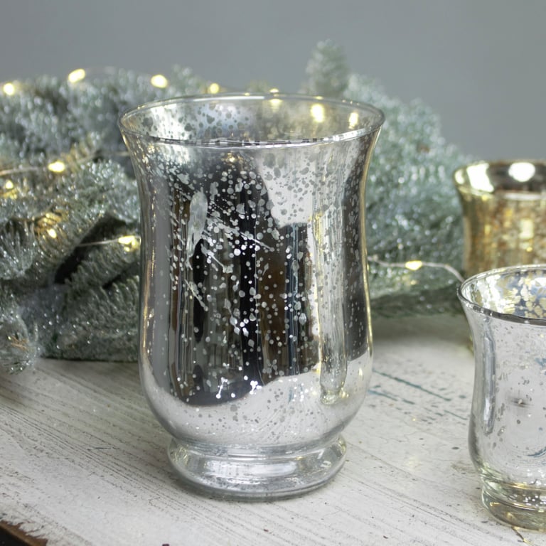 Medium Shiny Speckle Silver Glass Hurricane Vase - Home Decor Decoration