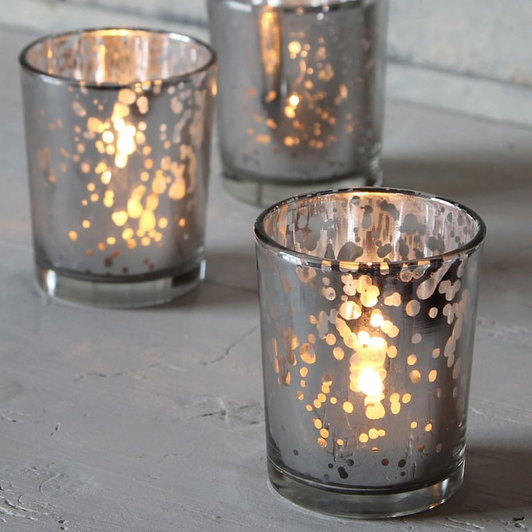 Silver Speckle Votive - Elegant Indoor Lighting Candle Holder with Speckled Design