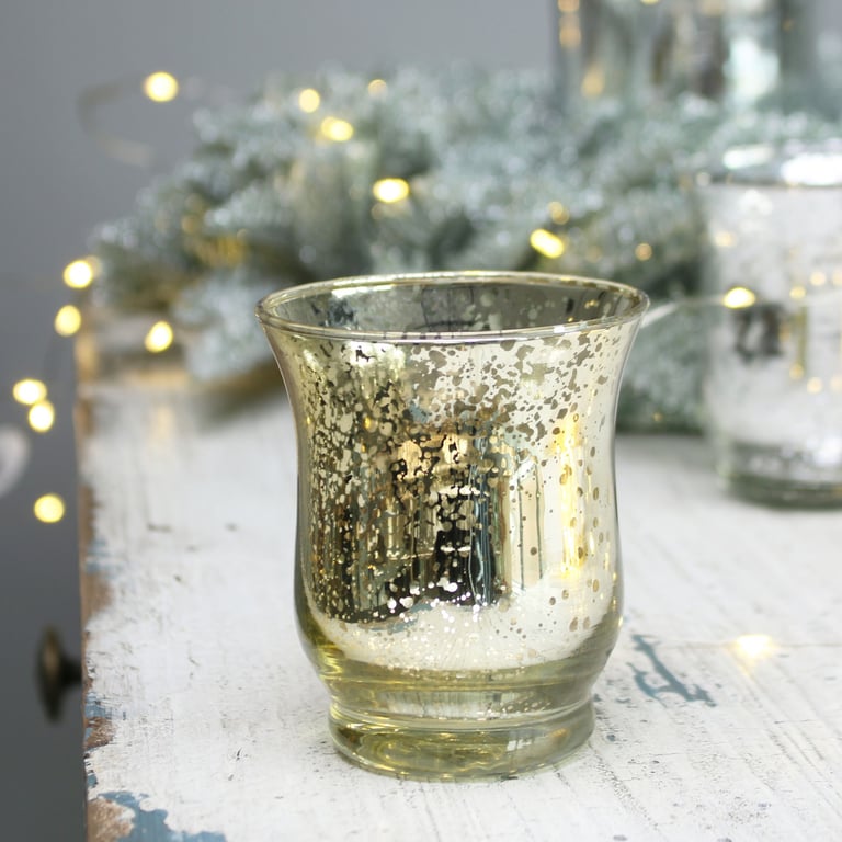 Shiny Speckle Champagne Hurricane Vase - Elegant Home Decor with Sparkling Speckle Design and Soft Lighting