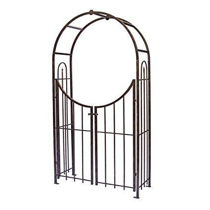 Black Arched Top Garden Arch with Gate - Durable Outdoor Metal Entrance Archway for Beautiful Garden Entries