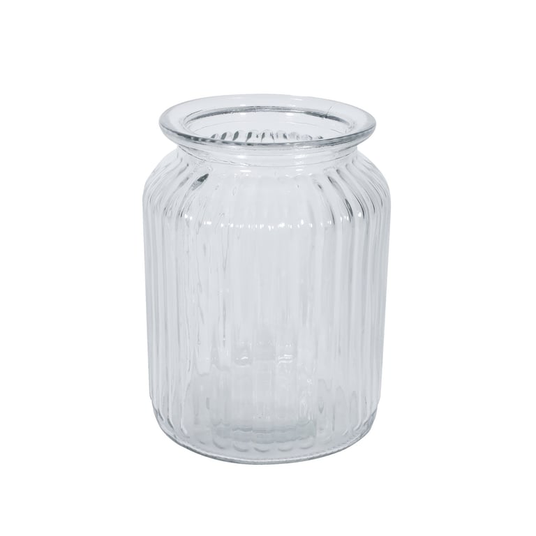Modern Ribbed Glass Vase - 14.5cm x 11cm Home Decor Decoration