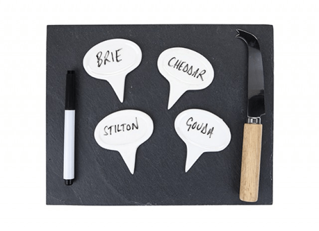 Slate Cheese Board Set - Includes Knife and Pen, Perfect Kitchen Serving Board for Cheese Lovers