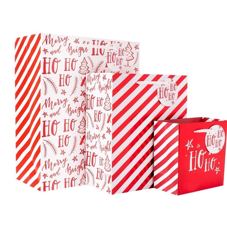 Ho Ho Ho Gift Bags - Reusable Christmas Holiday Wrapping Bags (Pack of 3)