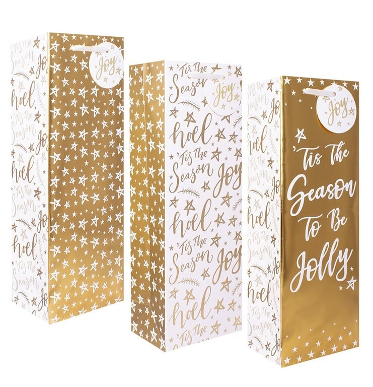 Luxury Gold Bottle Gift Bags - Wedding Favors & Event Party Supplies (Pack of 3)