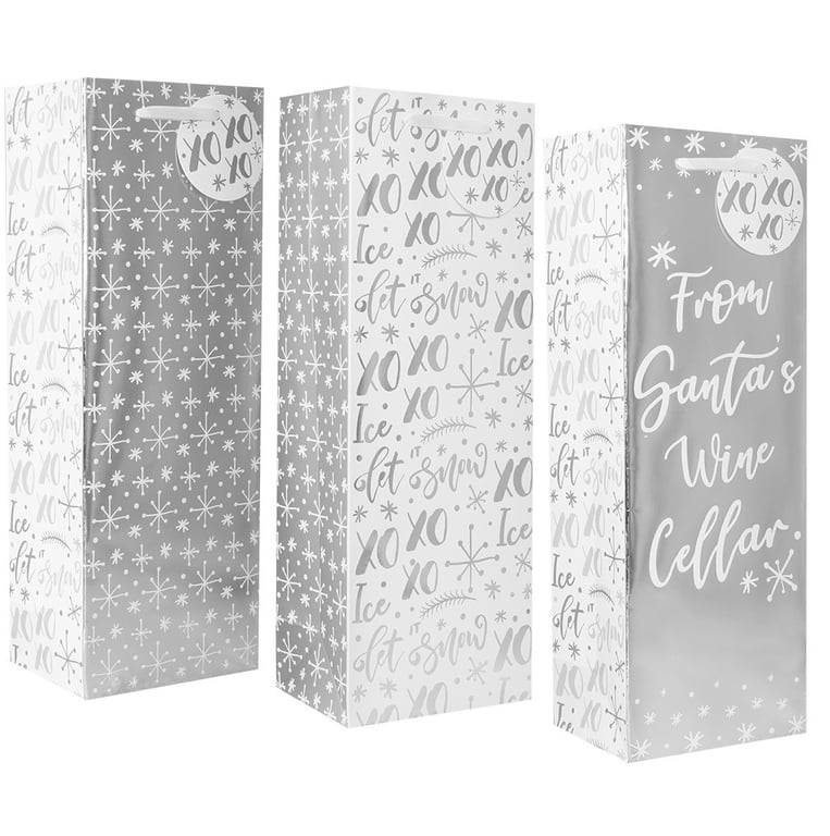 Silver Bottle Gift Bags - Elegant Home Decor and Wedding Favors (Pack of 3)