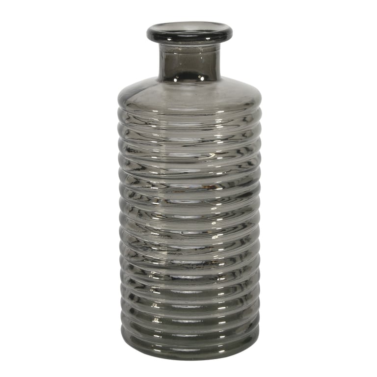 Dove Grey Horizontal Ribbed Bottle Vase - Elegant Home Decor Accent