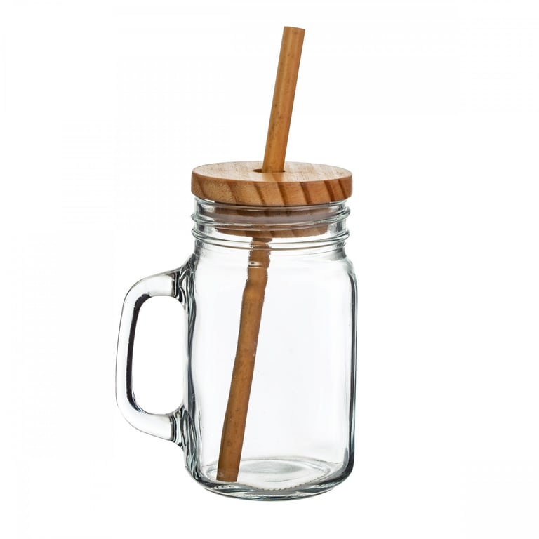 Glass Mason Jar Set with Reusable Bamboo Straws - Home Decor & Kitchen Storage Solution