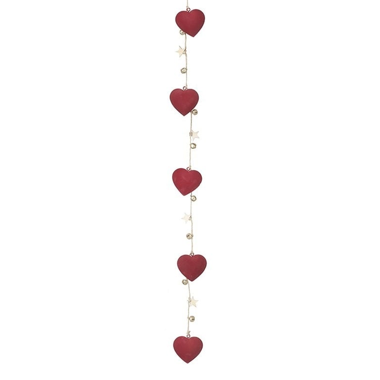 Red Metal Heart Garland - Durable Metallic String Decoration for Home and Holiday Decorations