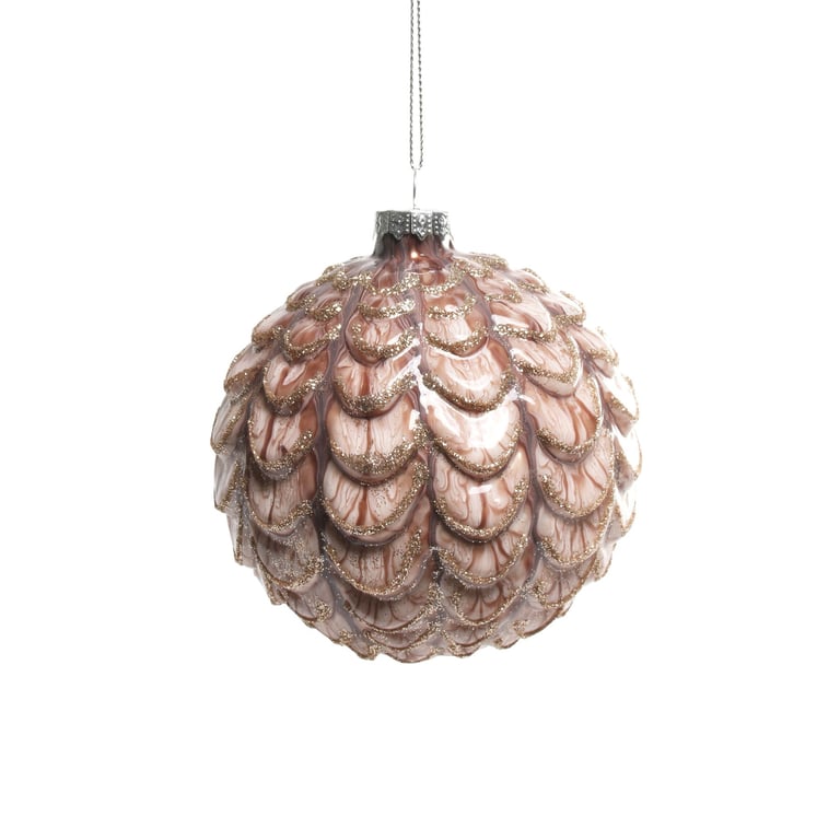 Pink Champagne Ruffled Glass Bauble - Elegant Home Decor Accent, 10cm Ornament