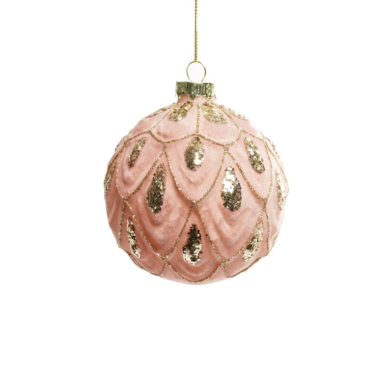 Pink Ruffled Glass Bauble with Gold Droplet Decoration - Festive Home Decor Ornament