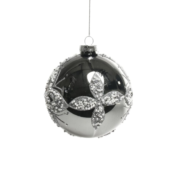 Glass Pewter Bauble with Delicate Flower Ornament (10cm) - Home Decor Decoration