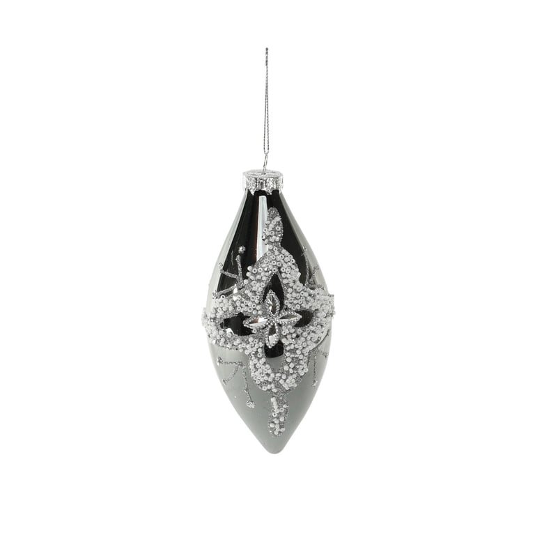 Glass Pewter Teardrop Bauble - 16cm Decorative Home Ornament for Garden Decoration