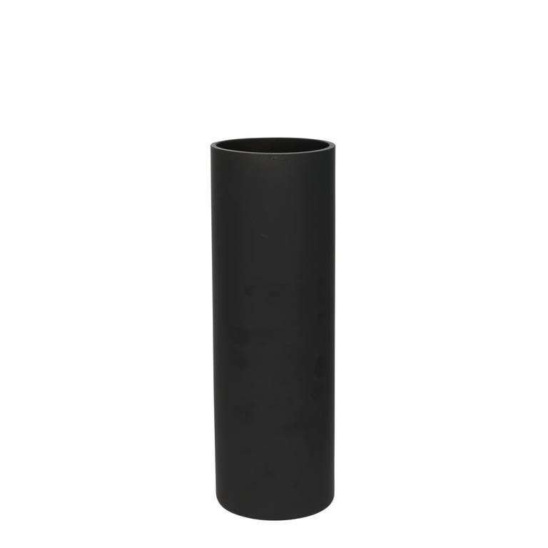 Matt Black Glass Cylinder Vase 30cm - Modern Home Decor Item