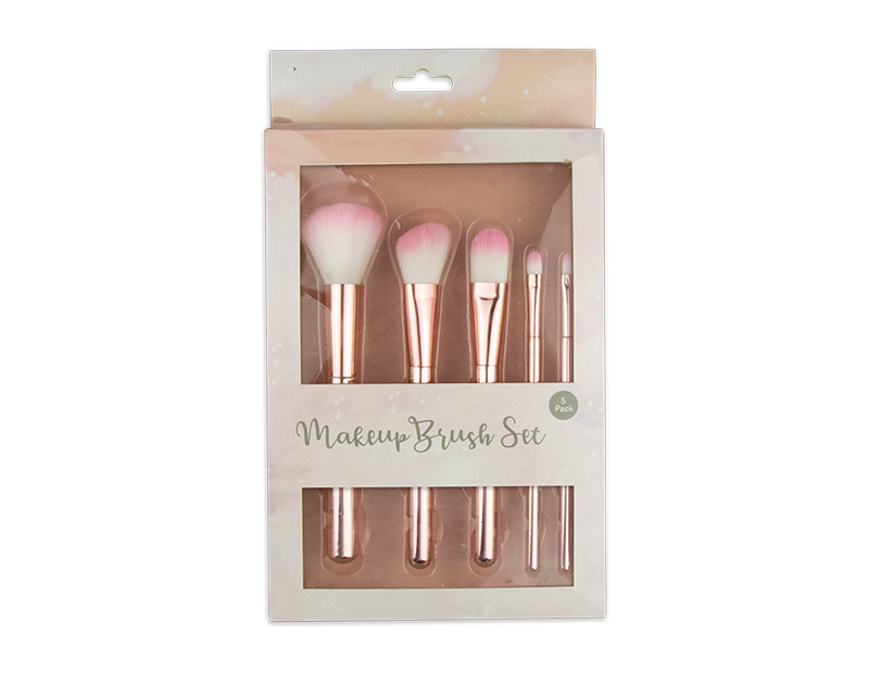 Pink Chrome Makeup Brush Set 5pcs - Premium Beauty Tools for a Flawless Finish