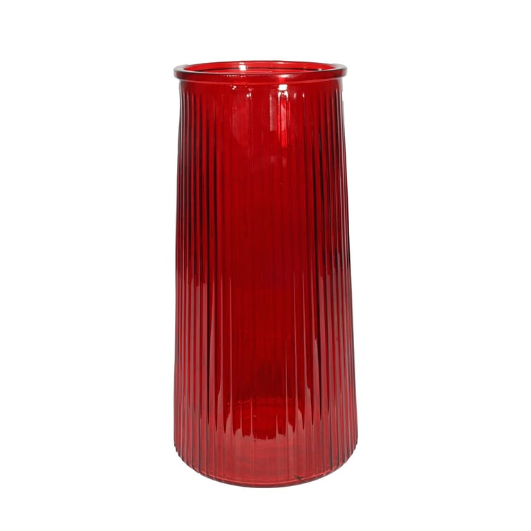 Red Tall Graduated Ribbed Glass Vase - 32cm Home Decor Indoor Decoration