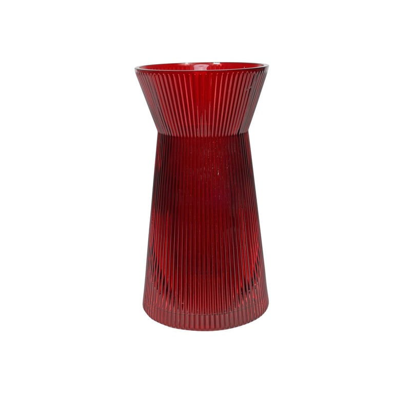 Red Glass Sweetheart Vase - Tall Ribbed Elegant Home Decor Accent (26cm)